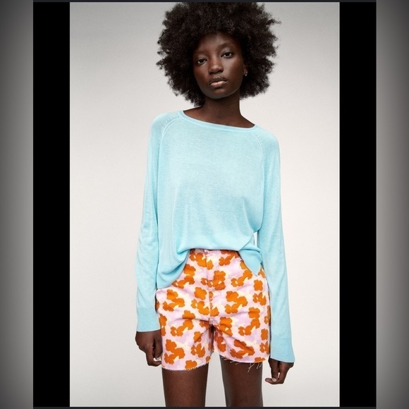 ZARA The 90’s Short Poppy Orange Cotton Flower Print High Waisted in Size 2 - Picture 3 of 9